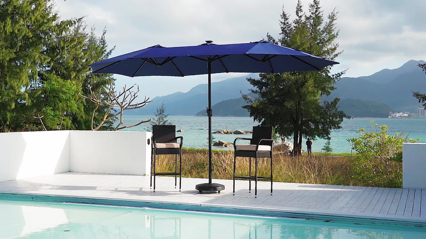 Yaheetech 13/15ft Double-Sided Patio Umbrella with 36 LED Lights, Crank and Base for Garden, Backyard and Pool
