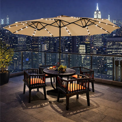 Yaheetech 13/15ft Double-Sided Patio Umbrella with 36 LED Lights, Crank and Base for Garden, Backyard and Pool