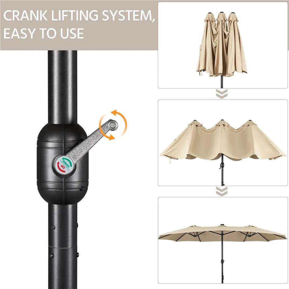 Yaheetech 13/15ft Double-Sided Patio Umbrella with 36 LED Lights, Crank and Base for Garden, Backyard and Pool