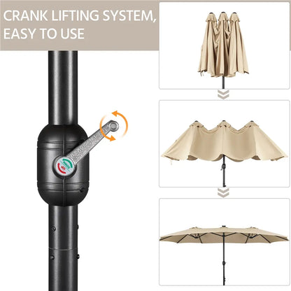 Yaheetech 13/15ft Double-Sided Patio Umbrella with 36 LED Lights, Crank and Base for Garden, Backyard and Pool