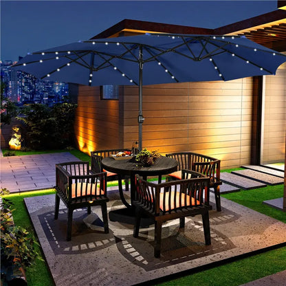 Yaheetech 13/15ft Double-Sided Patio Umbrella with 36 LED Lights, Crank and Base for Garden, Backyard and Pool