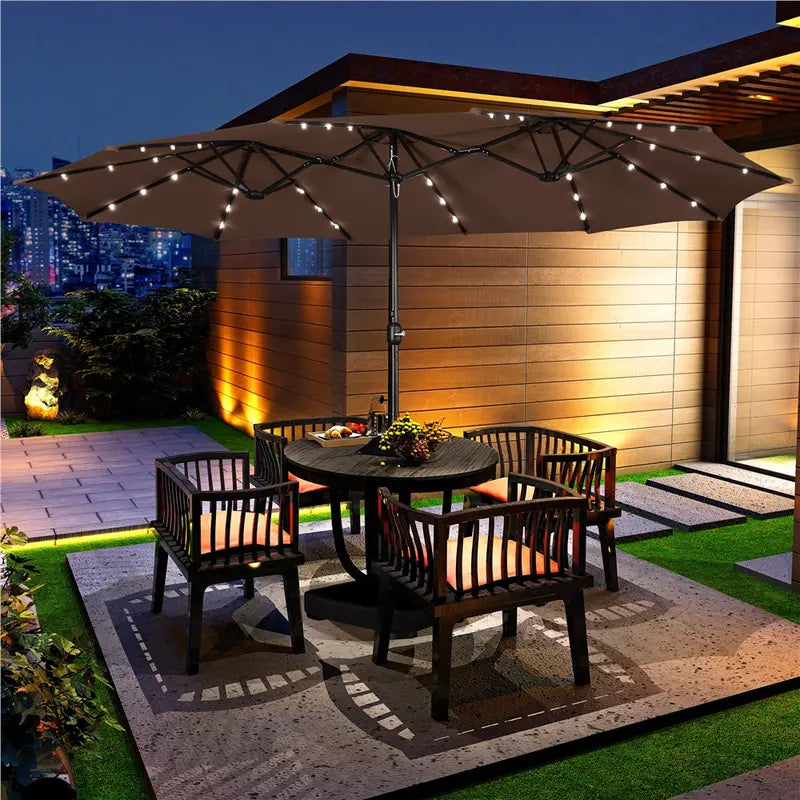 Yaheetech 13/15ft Double-Sided Patio Umbrella with 36 LED Lights, Crank and Base for Garden, Backyard and Pool