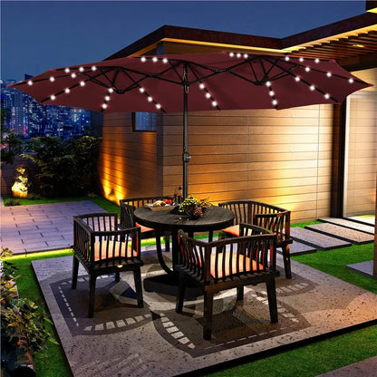 Yaheetech 13/15ft Double-Sided Patio Umbrella with 36 LED Lights, Crank and Base for Garden, Backyard and Pool