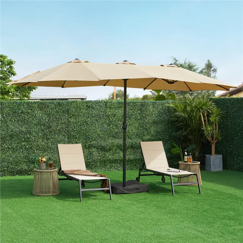 Yaheetech 13/15ft Double-Sided Patio Umbrella with 36 LED Lights, Crank and Base for Garden, Backyard and Pool